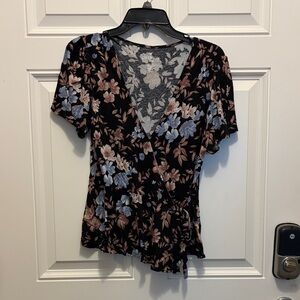 American Eagle Outfitters Black Floral Wrap Blouse